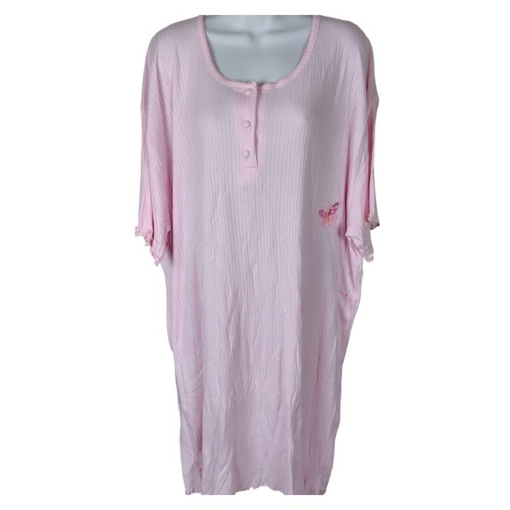 Intimates Pink Ribbed Butterfly Nightgown Henley coquette  soft girl romantic‎